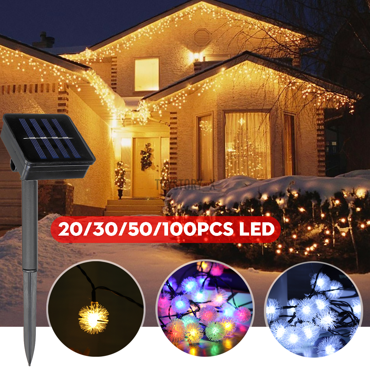 Dây Đèn Led 20-100 Bóng Tròn Năng Lượng Mặt Trời