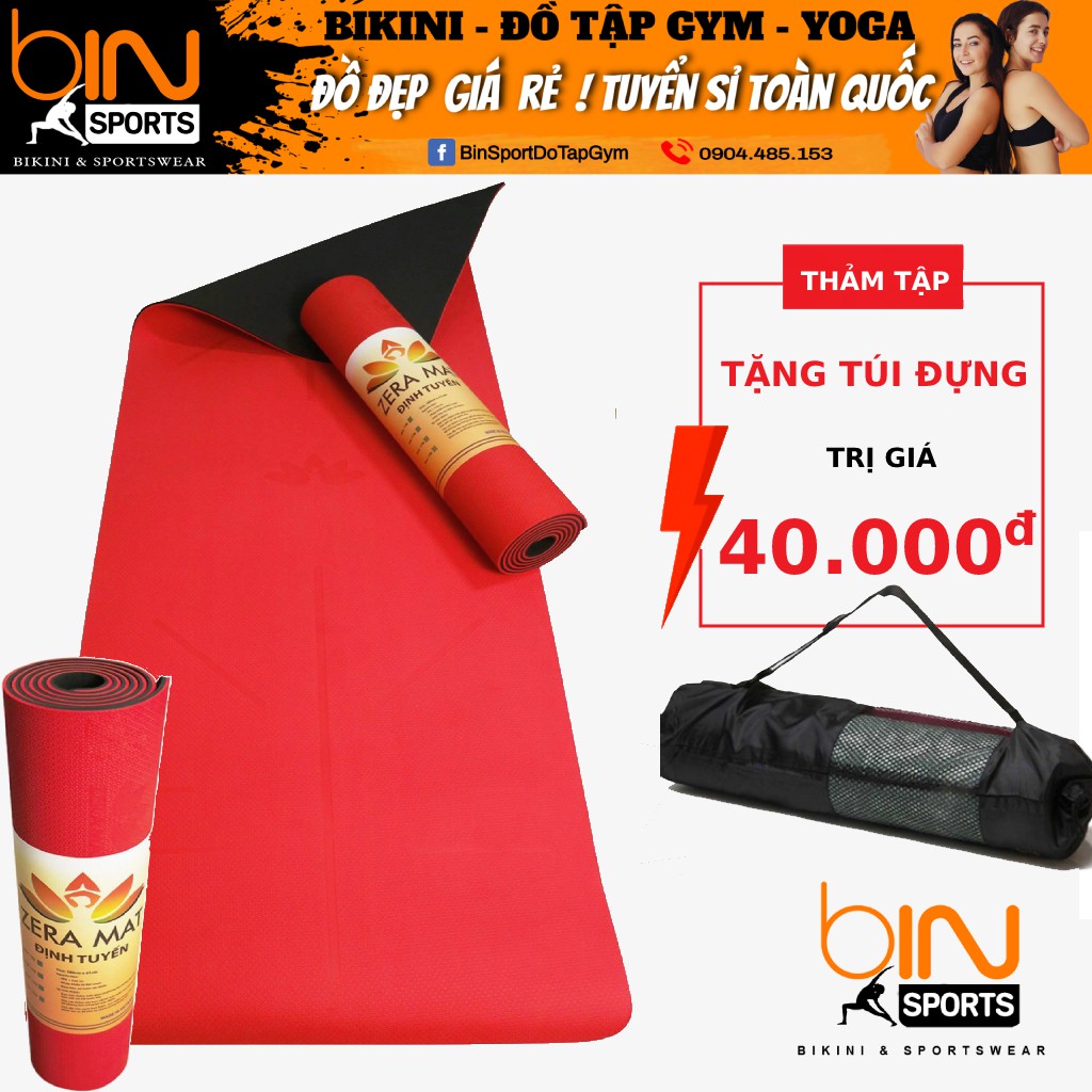 Thảm Tập Gym Yoga Định Tuyến TPE ZERAMAT 6mm Chống Trơn Trượt - Tặng Dây Cột Và Túi Đựng Cao Cấp Bin Sports TT001