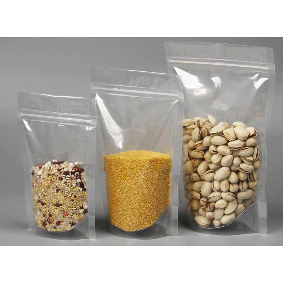 1KG TÚI ZIP 2 MẶT TRONG ĐÁY ĐỨNG ĐỦ SIZE, túi zíp trong suốt PE đựng thực phẩm, hạt khô, hamster, bảo quản thực phẩm