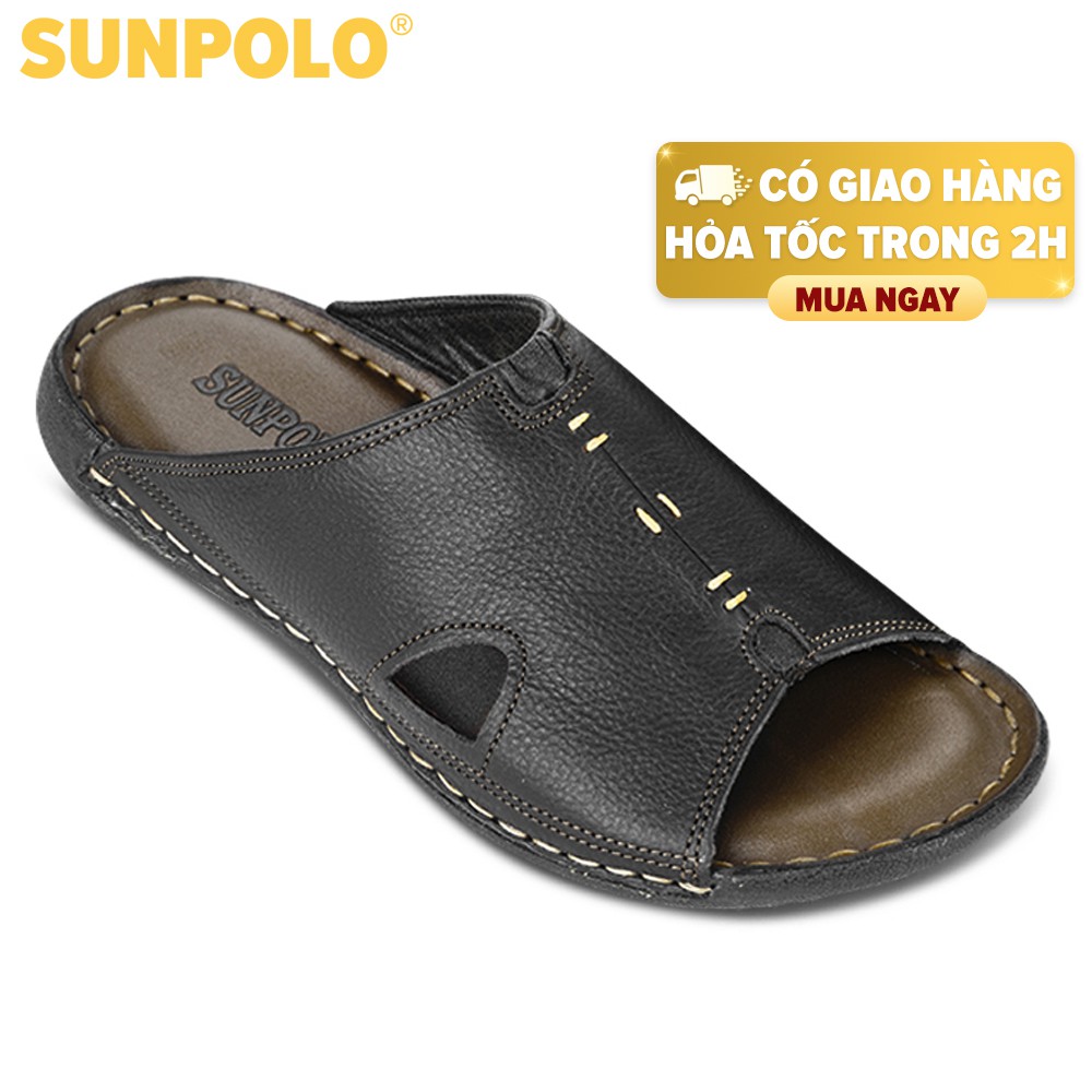 [Mã BMBAU50 giảm 7% đơn 99K] Dép Quai Ngang Nam Da Bò SUNPOLO Đen Nâu - SUD12DN