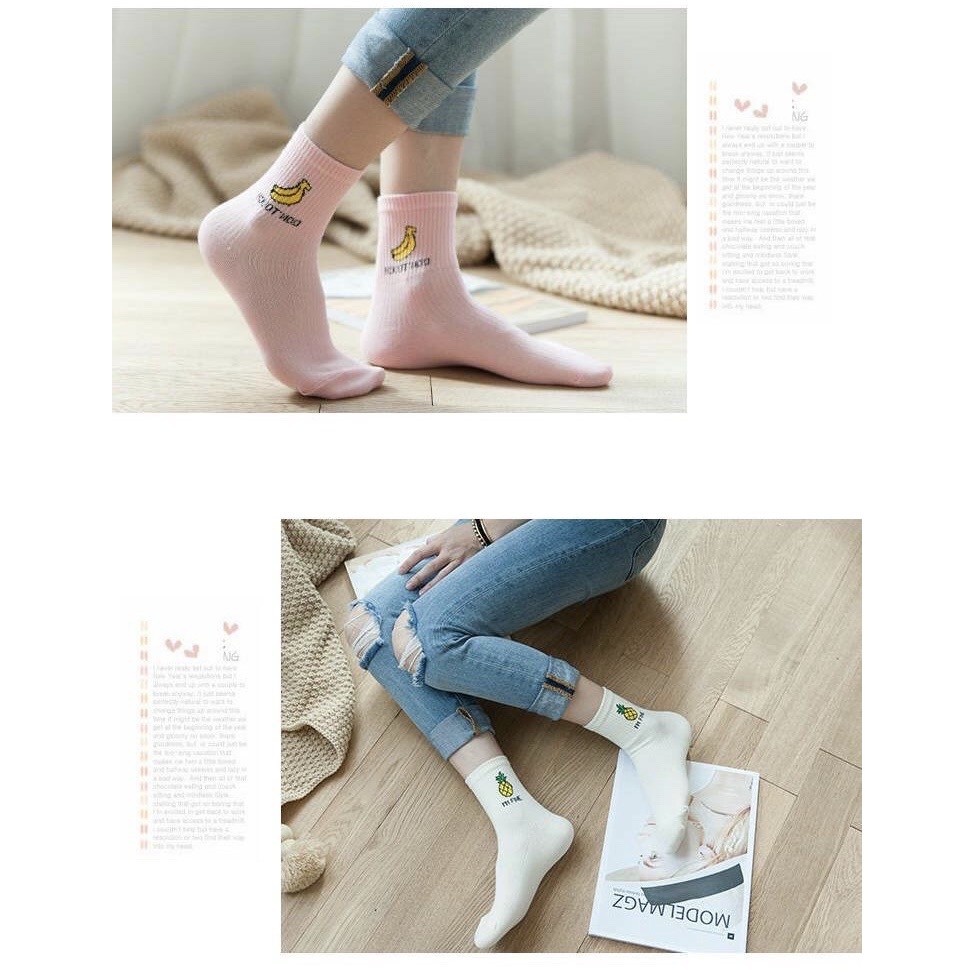 Combo 5 đôi tất cổ cao hoạ tiết hoa quả ⚡️ 𝐅𝐑𝐄𝐄 𝐒𝐇𝐈𝐏 ⚡️Cotton mềm mại, style Hàn Quốc ♥️ Mã TR23