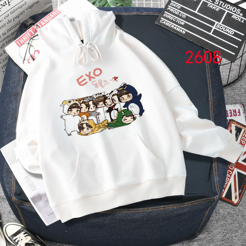 Áo Hoodie Tay Dài In Hình Nhóm Nhạc EXO Thời Trang