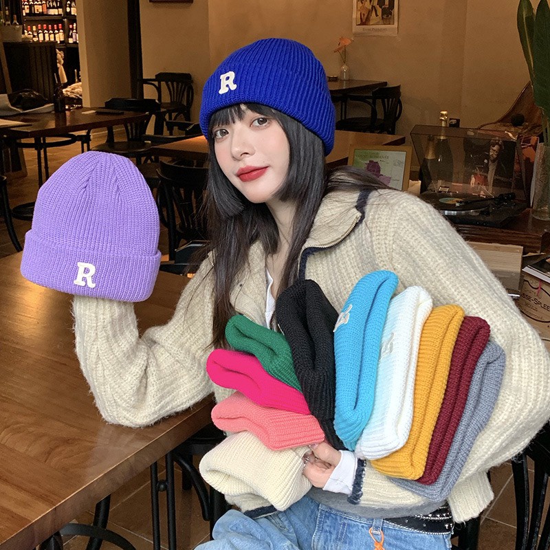 Mũ len chữ R phong cách Hàn Quốc Ulzzang form nam nữ cá tính nhiều màu - L15