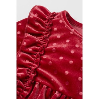 Váy nhung đỏ chấm bi bé gái HM Auth size 9m đến 4Y