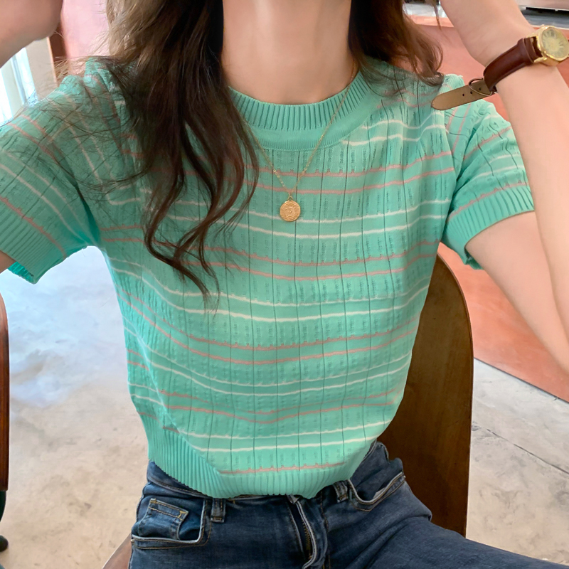 Áo thun IELGY Ysg7842 tay ngắn kẻ sọc thời trang hè năm 2021 cho nữ