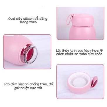 Bình đựng nước lõi thuỷ tinh bọc nhựa lúa mạch dung tích 330ml decor bàn học BN2, DQMart