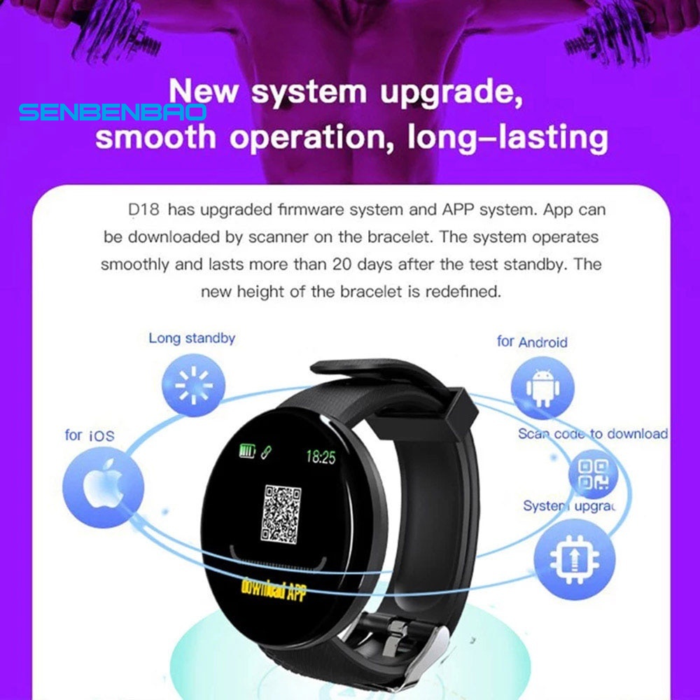 Đồng Hồ Thông Minh D18 Kết Nối Bluetooth Hỗ Trợ Đo Nhịp Tim Huyết Áp Kèm Phụ Kiện