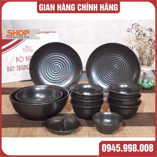Bộ bát đĩa men đen mát 12 món setup bàn ăn đẹp mắt, giá thành rẻ,chất lượng, an toàn - XƯỞNG GỐM VIỆT