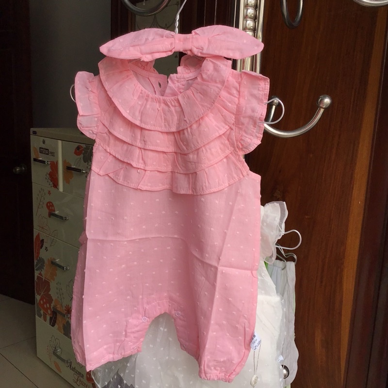 Jumpsuit Romper Sơ Sinh Hồng Phấn Họa Tiết siêu xinh cho Bé từ 3-12 ThángThiên Đường Trẻ Thơ