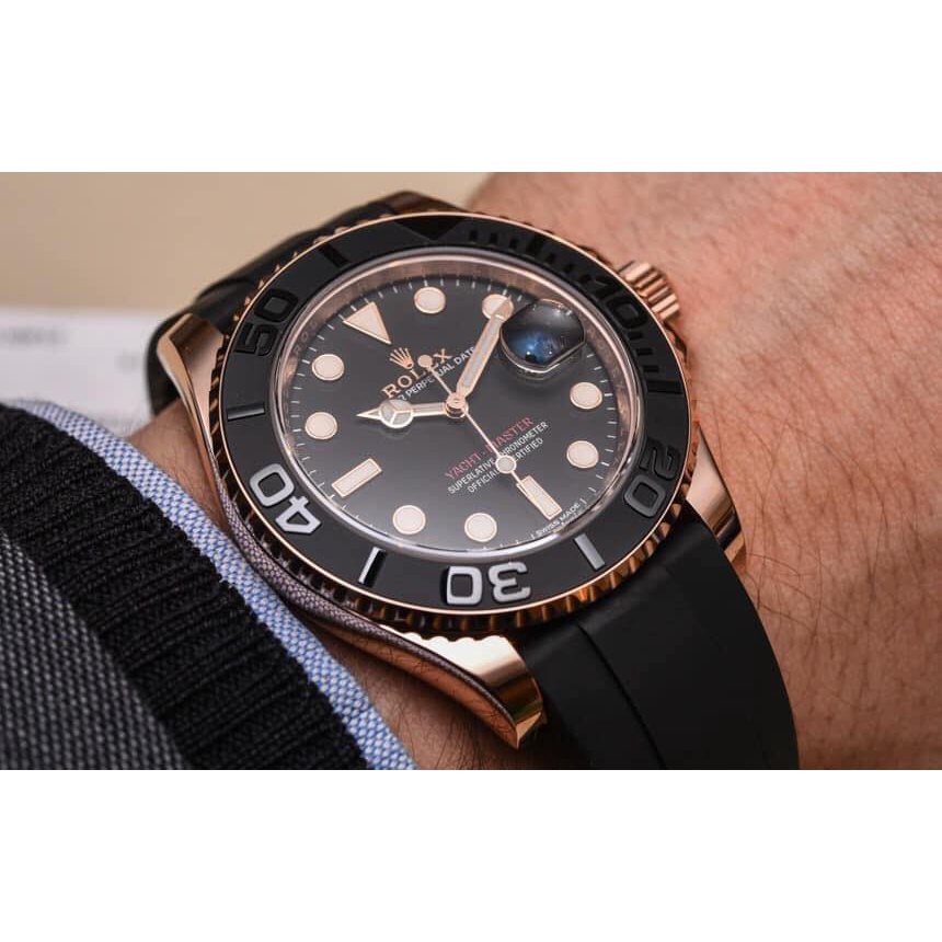 Đồng hồ Nam Rolex tọa độ dây cao su máy nhật dòng cơ Automatic size 40mm đen vỏ vàng hồng