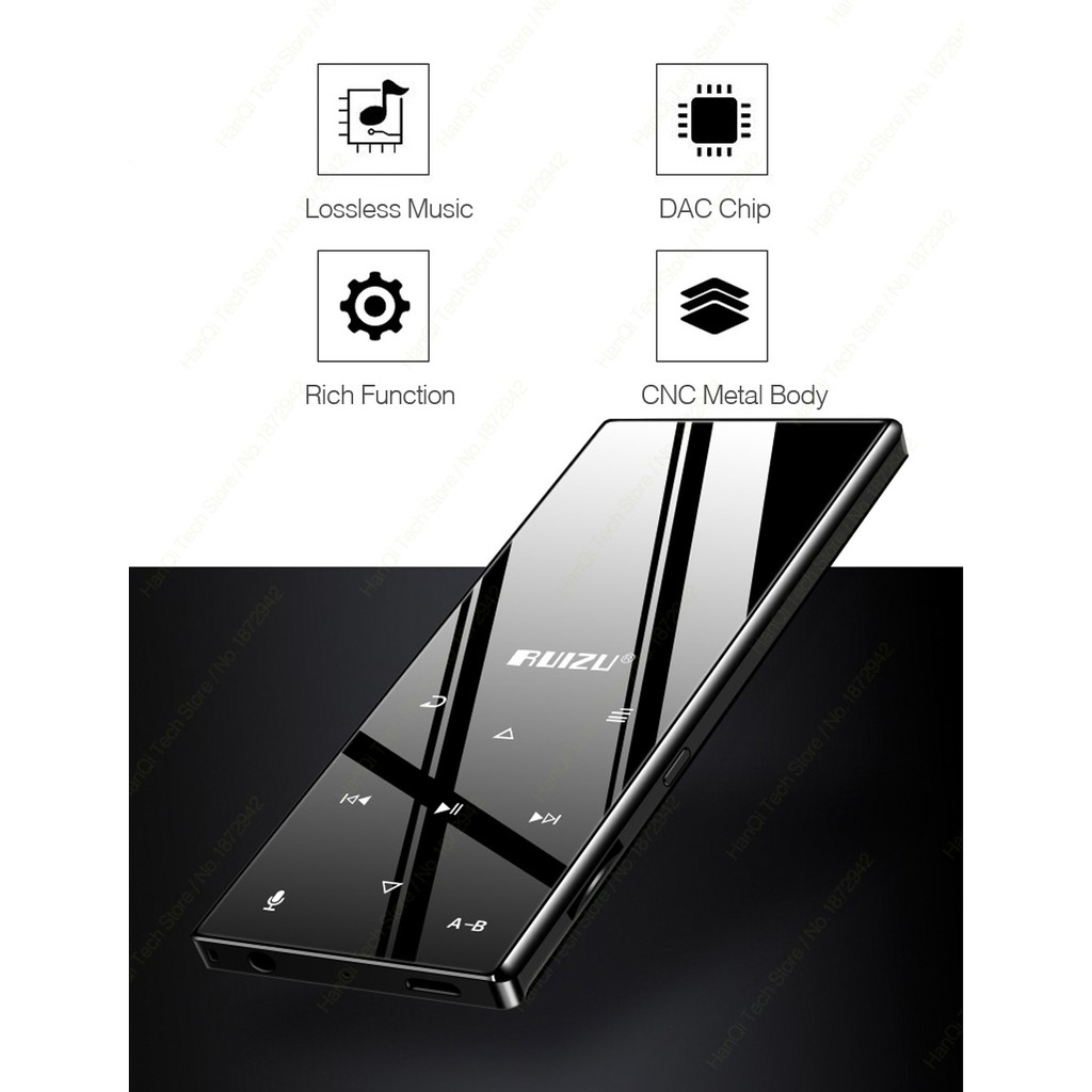 Máy nghe nhạc bluetooth RUIZU D29 8GB tích hợp loa hỗ trợ FM thu âm Ebook đồng hồ đếm bước đa năng nhỏ gọn
