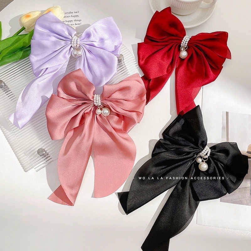 Kẹp Tóc Hình Nơ Bằng Lụa Cỡ Lớn Thời Trang Hàn Quốc Sang Trọng Cho Nữ