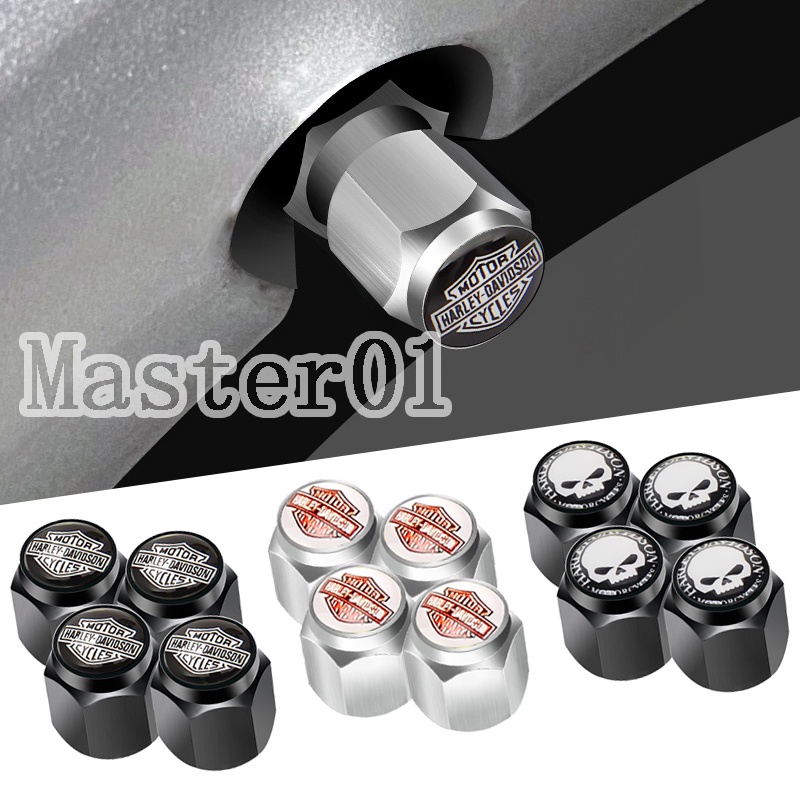 Set 4 Nắp Van Bánh Xe Bằng Kim Loại Cho Xe Harley Skull Fatob