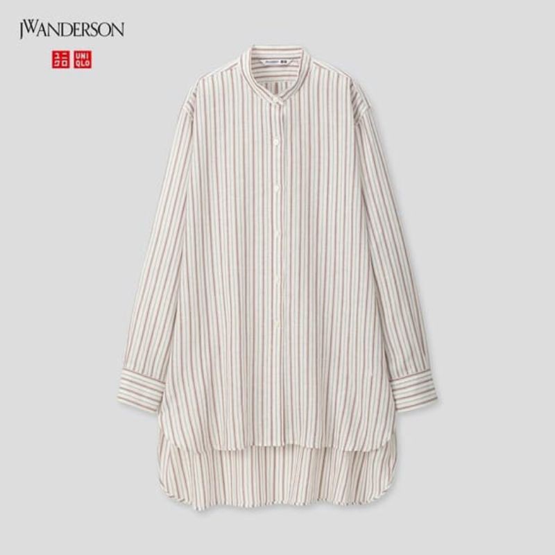 Áo sơ mi nữ dài tay kẻ sọc dòng oversize đuôi tôm cá tính JWanderson của UNIQLO .