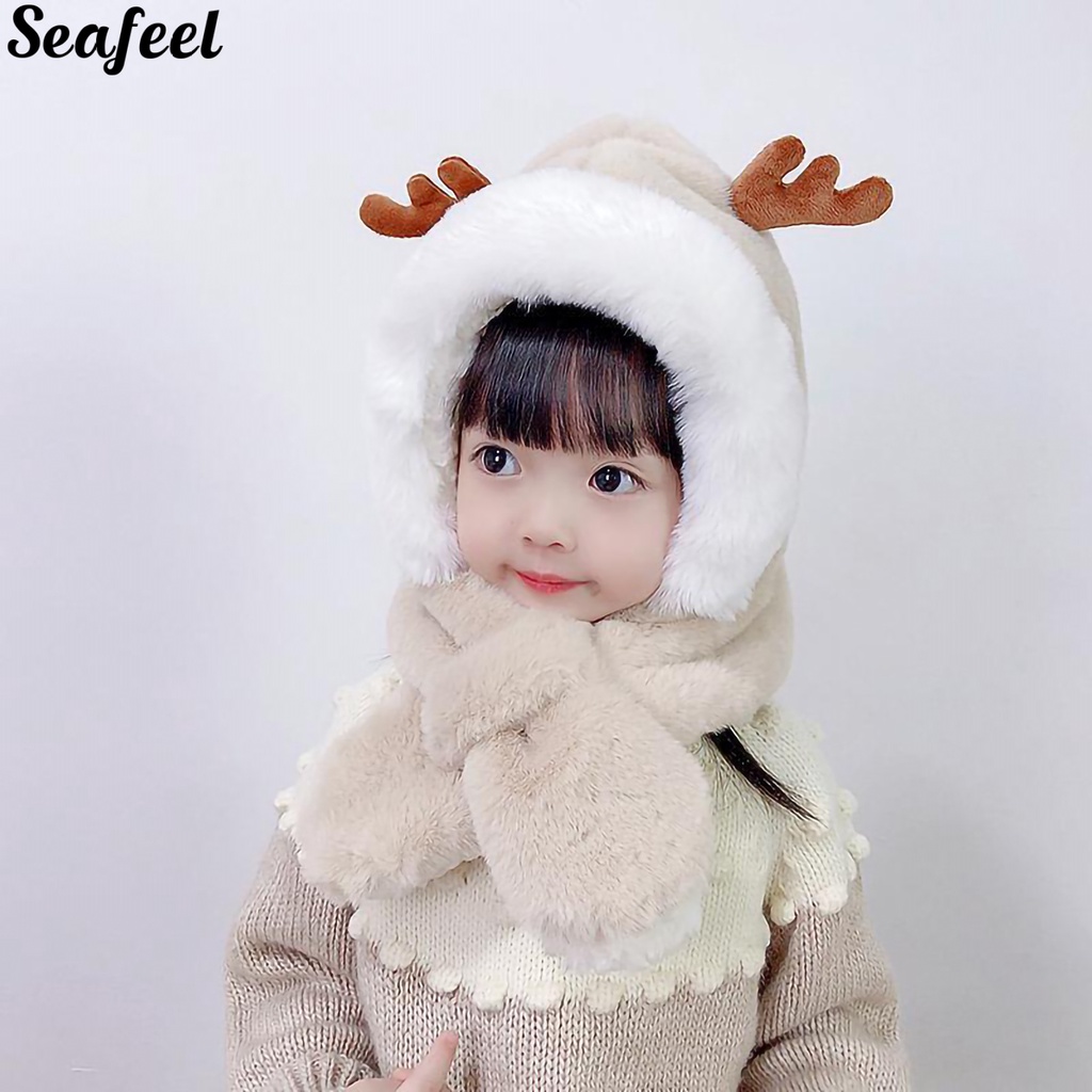 Mũ beanie kiêm khăn choàng cổ màu sắc tương phản cho bé trai và bé gái