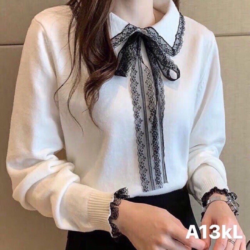 Áo len tay dài - cổ nơ