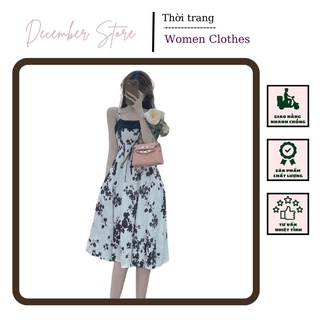 Đầm dự tiệc hai dây sang trọng trắng đen , váy công chúa xòe hoa hồng midi cao cấp, váy dự tiệc cưới