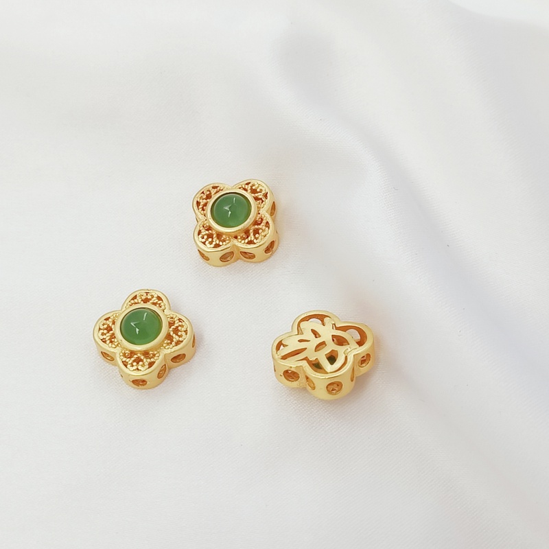 Phụ Kiện Hạt Tròn Rỗng Bốn Lá Mạ Vàng 18K Hình Thỏ Dễ Thương Dùng Trang Trí DIY