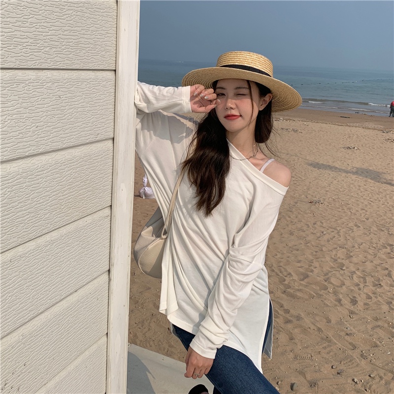SUXI Áo Thun Tay Dài Dáng Rộng Màu Sắc Đơn Giản Trẻ Trung Phong Cách Hàn Quốc