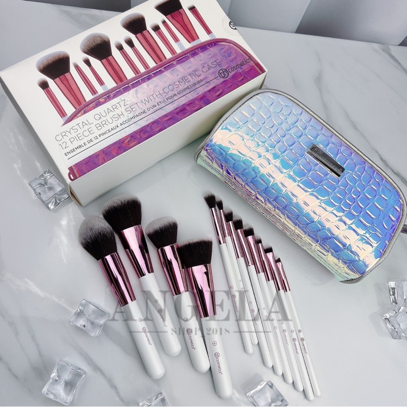 Bộ Cọ Trang Điểm Cá Nhân Bh Cosmetics Crystal Quazt Angelashop Với 12 Cây Đầy Đủ Hộp Giấy