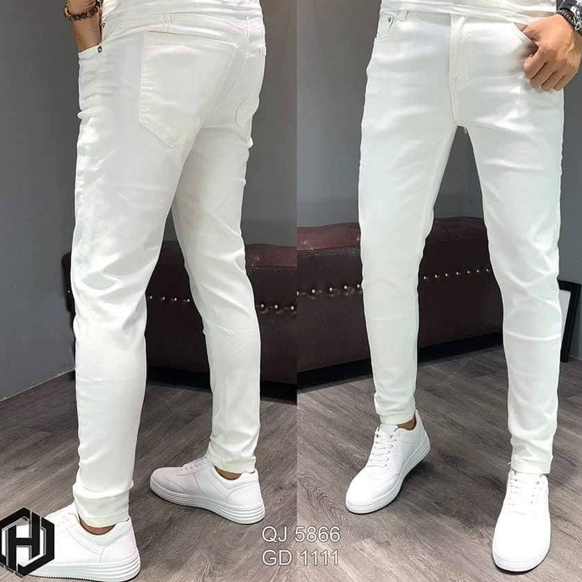 Quần jean nam trắng trơn chất bò co dãn phong cách hàn quốc đẹp giá rẻ cao cấp AHFASHION | BigBuy360 - bigbuy360.vn
