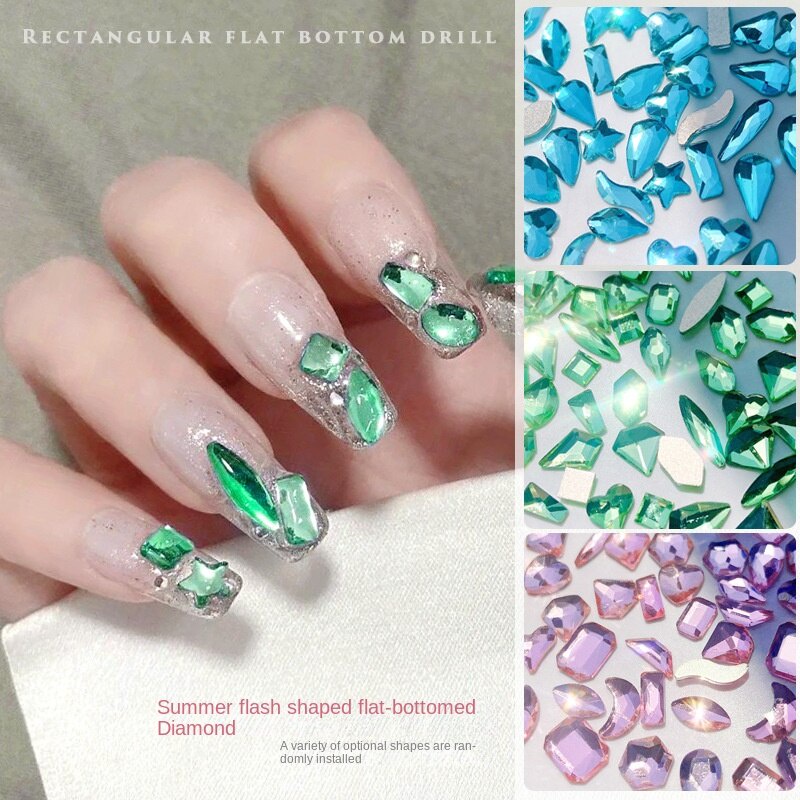 100 CÁI Màu Xanh Lá Cây Ánh Sáng Làm Móng Tay Trang Sức Kim Cương / Đồ Trang Sức Kim Cương Có Hình Dạng Đáy Phẳng / Hoa Chuông Màu Xanh Lá Cây Ánh Sáng Màu Xanh Thủy Tinh Pha Lê Móng Tay Trang Sức Kim Cương
