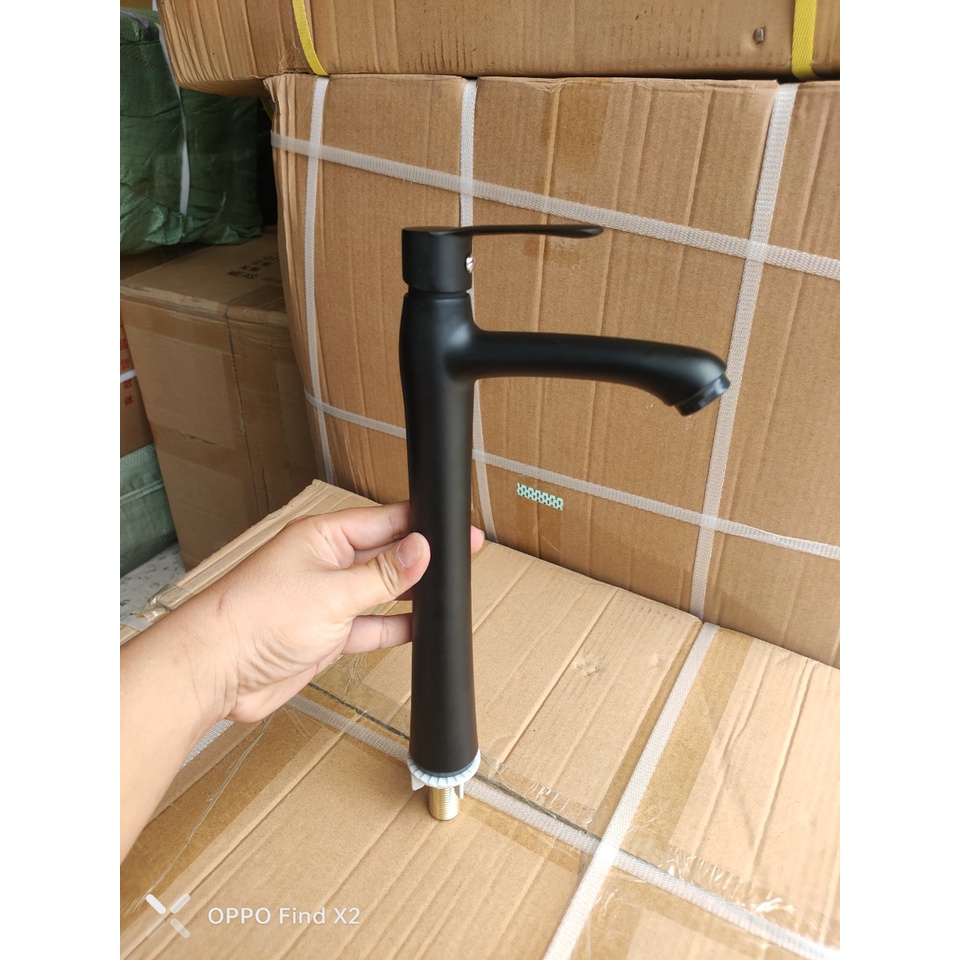 Vòi Lavabo vòi rửa mặt Lạnh inox 304 phủ Nano đen Cao 30cm thân tròn