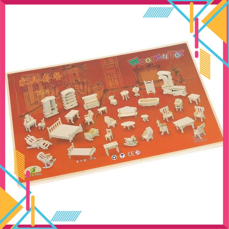 Đồ Chơi Lắp Ráp Gỗ 3D Mô Hình Vật Dụng Nhà Cửa Wooden Toy -TPS-