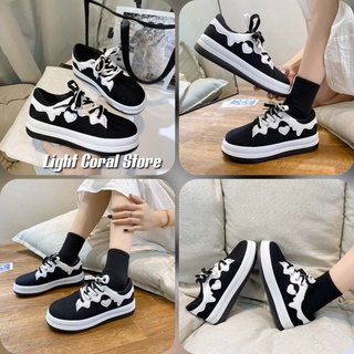 (Có sẵn) Giày nữ ulzzang học sinh đen phối viền trắng trái tim little heart đế độn xinh xắn ulzzang ( ảnh thật)