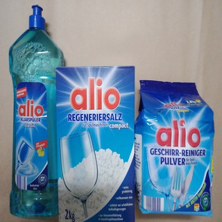 combo bột rửa bát Alio1,8kg , muối làm mềm nước Alio 1,2kg và nước làm bóng Alio