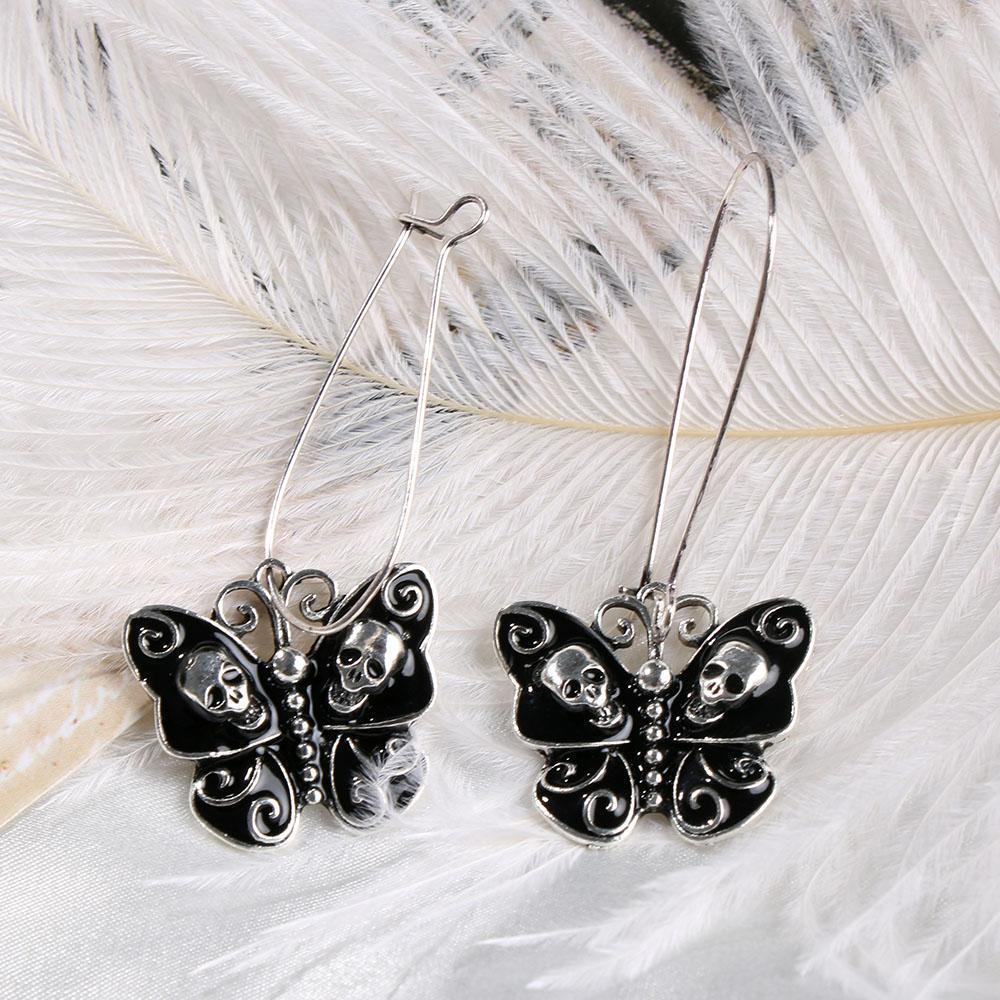 NIUYOU 1 Đôi Bông Tai Móc Hình Đầu Lâu Và Bướm Kiểu Gothic