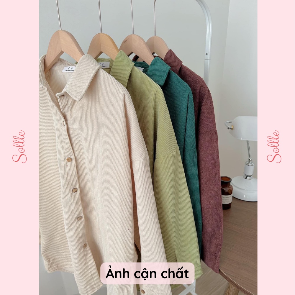 Áo sơ mi dài tay oversize form rộng nhung gân chất dày đẹp thu đông trơn nhiều màu Sollle