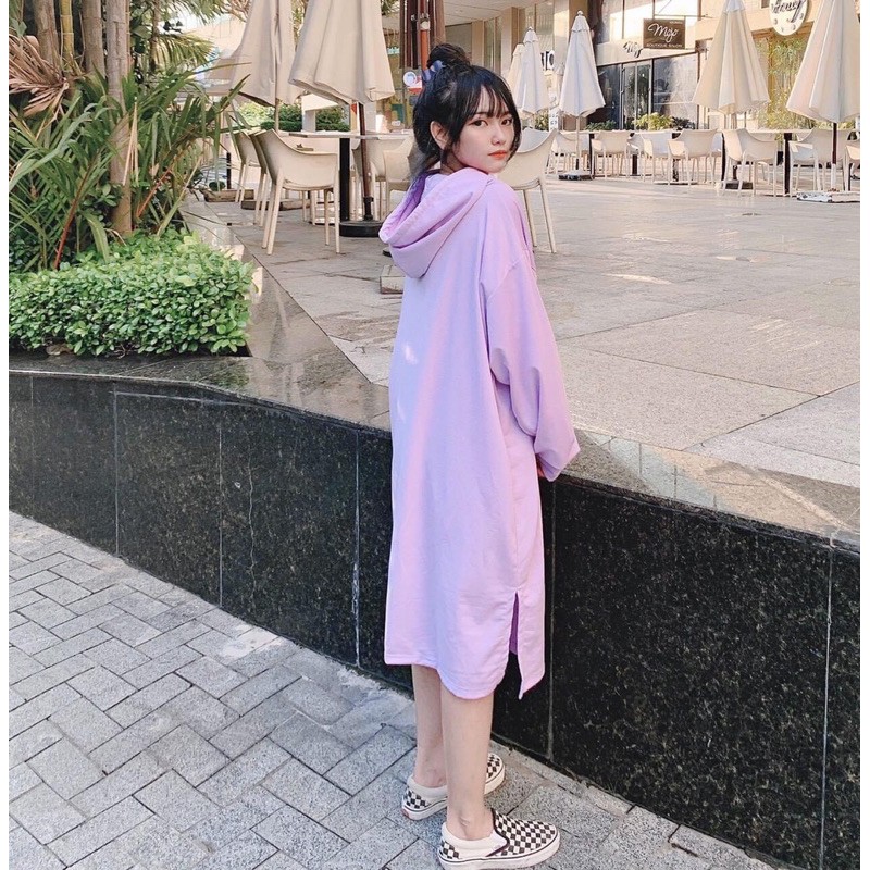 Áo Hoodie Dress Basic Xẻ Tà Ảnh Thật