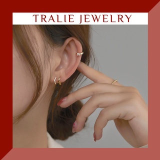 Bông tai bạc 925 Tralie Jewelry cá tính mix theo set (chữ V nạm đá, hoa nhí, chữ V), khuyên tai bạc nữ chữ V đính đá