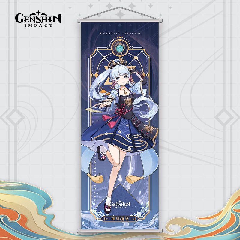 Tranh Vải Cuốn Treo Tường Họa Tiết Hoạt Hình Genshin Impact Zhongli Yun Jin Raiden Shogun Yae Miko Kamisato