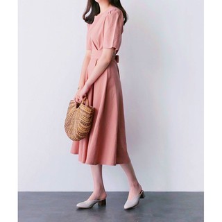 Đầm hồng ruốc cổ tròn thắt nơ (kèm hình thật)