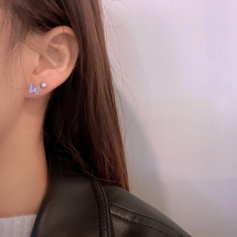 Khuyên tai thép titan họa tiết bướm trong suốt thời trang cho nữ