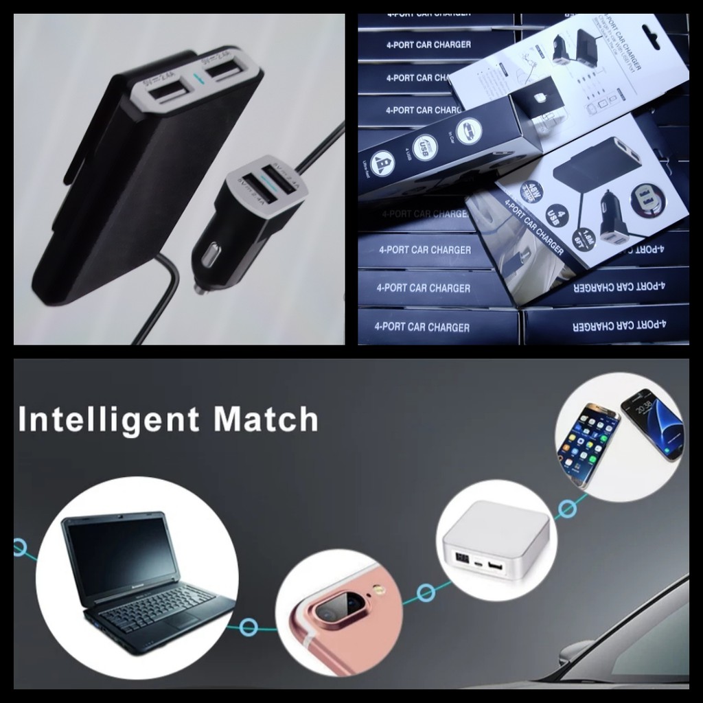 Tẩu Sạc xạc xe ôtô 48W 4 đầu cắm USB có dây nối dài 1,6m tới hàng ghế sau xe Ôtô