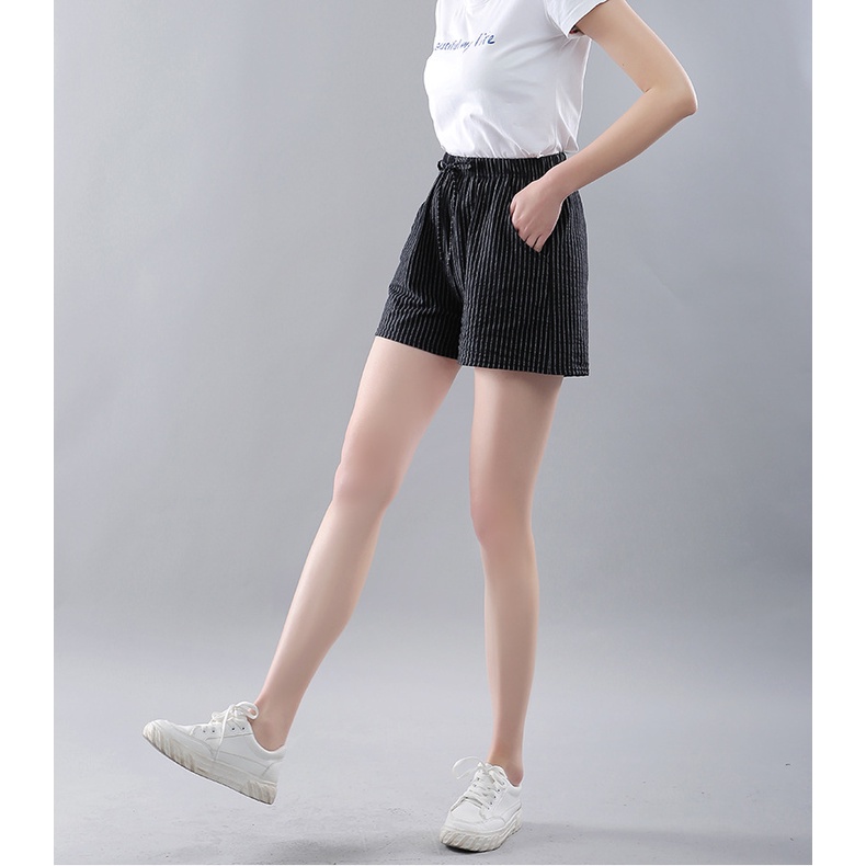 Quần đùi mặc nhà nữ ,Quần short nữ cạp chun có dây buộc chất đũi mát mặc đi biển, đi chơi mùa hè Qt36
