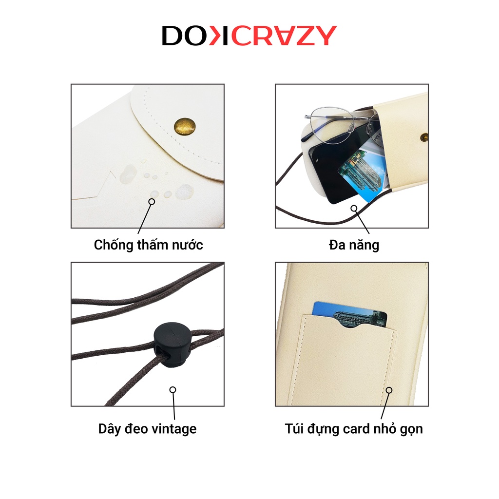 Túi da đựng đồ chống nước có dây đeo DOKCRAZY đa năng đựng kính, điện thoại,thẻ tiện dụng