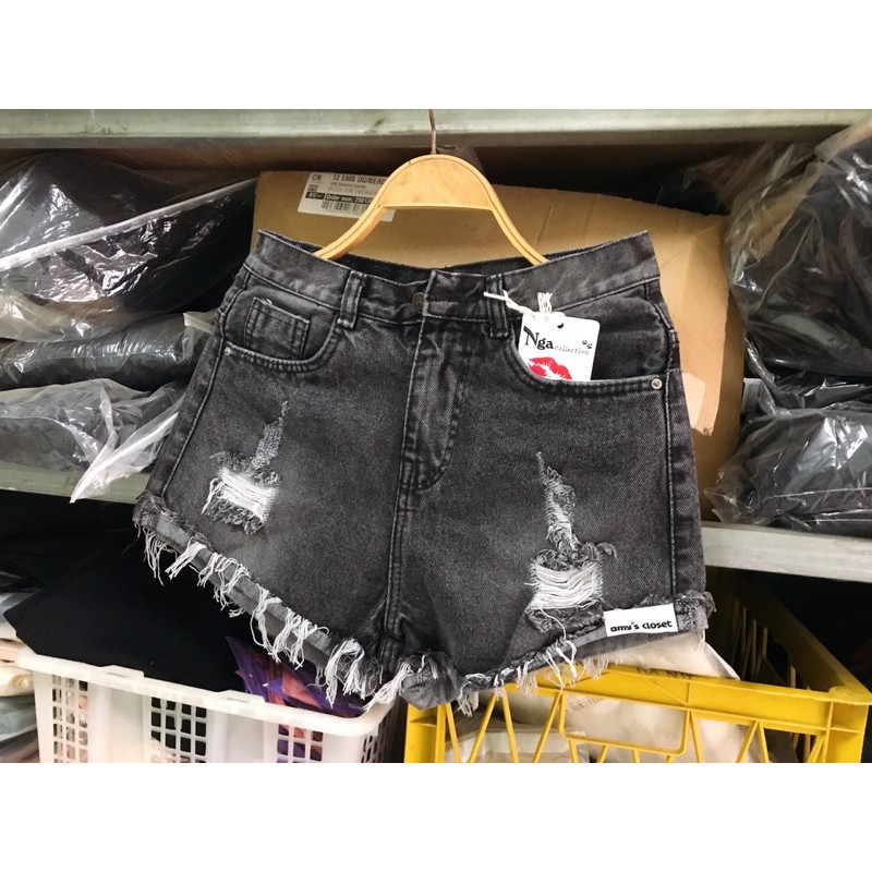 Quần đùi bò nữ, quần short jean nữ cạp cao quần sooc jean rách tặng thắt lưng da