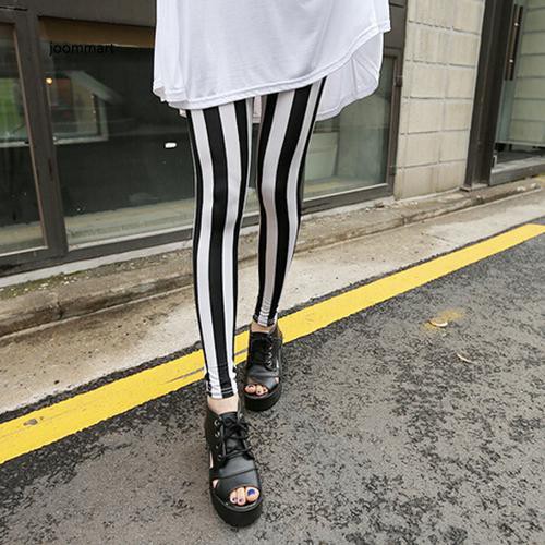 Quần Legging Kẻ Sọc Trắng Đen Thời Trang Cho Nữ