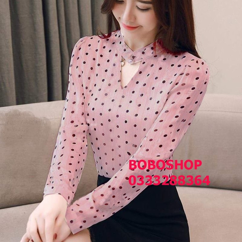 Áo sơ mi công sở ❣️FREESHIP❣️Áo Chấm Bi Xinh Xắn- Hàng thiết kế chuẩn