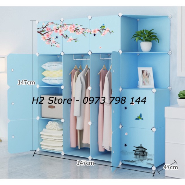 TỦ NHỰA LẮP GHÉP 16 Ô (GỒM 2 KỆ GÓC) CỬA HOA ANH ĐÀO ĐỂ ĐỒ ĐA NĂNG THÔNG MINH sâu 47cm