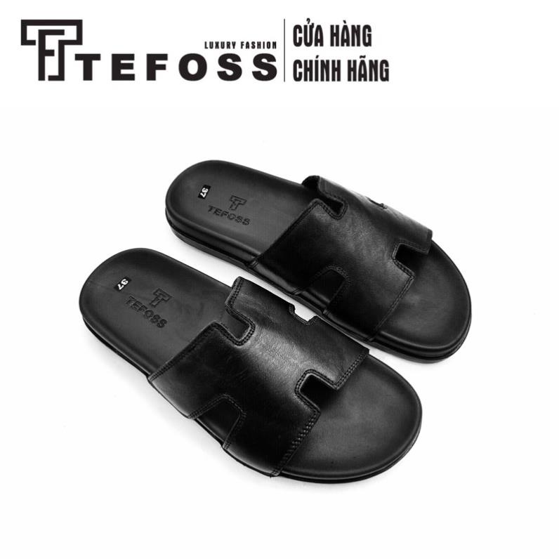 Dép nam da bò thật TEFOSS DT06 quai chữ H size 37-44 trẻ trung, cá tính, đế cao 3cm TNg