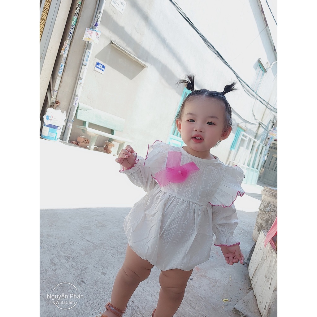 Bodysuit cho bé nơ hồng,vàng ❤️ FREESHIP ❤️ BODY trẻ em đính nơ handmade kèm mũ và giày vải size ss - 13kg