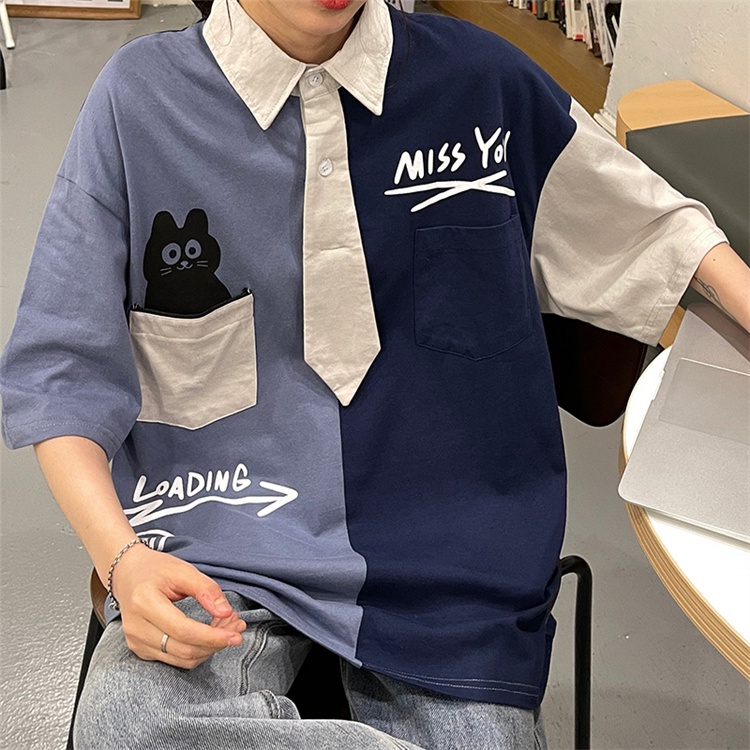 Áo Sơ Mi Cổ Polo Tay Ngắn Dáng Rộng In Họa Tiết Phong Cách Retro Mỹ Cho Nữ