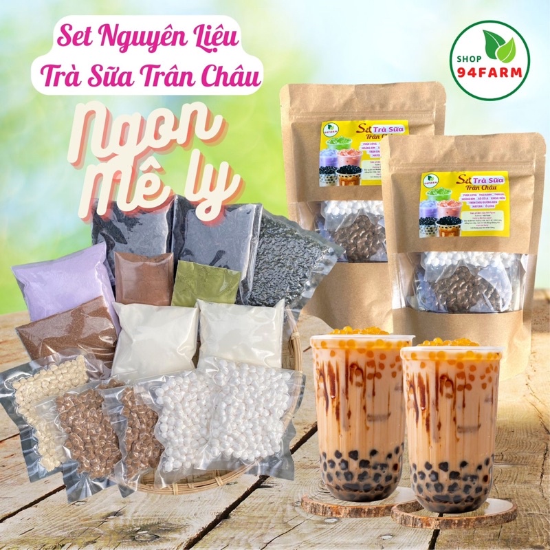 Set nguyên liệu trà sữa tự pha Phúc long Thái Xanh Thái đỏ Matcha Sô cô la Hoàng kim Đường đen Khoai môn 94Farm