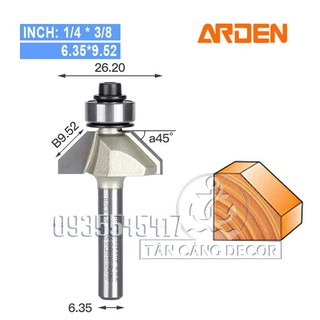 Mũi Router Arden Vát 45 Độ 9.52 mm Cốt 6.35 mm