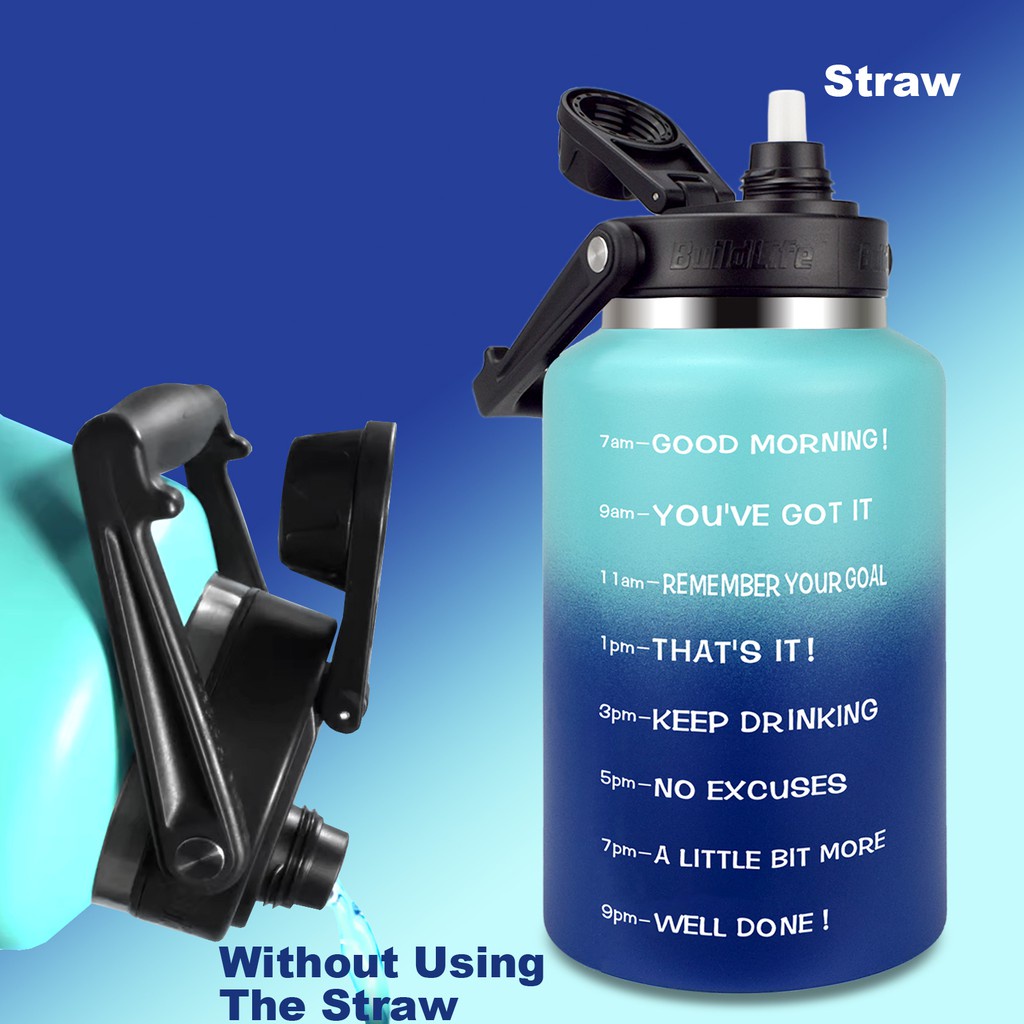 Nắp bình nước chân không QUIFIT kèm 2 ống hút bằng thép không gỉ cao cấp